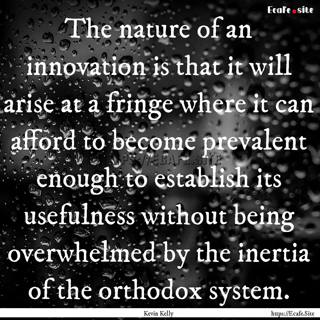 The nature of an innovation is that it will.... : Quote by Kevin Kelly