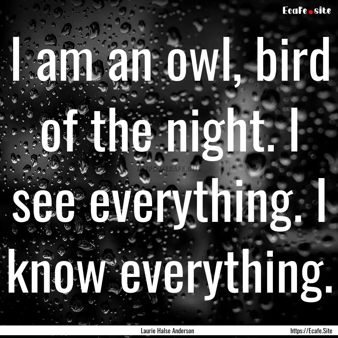 I am an owl, bird of the night. I see everything..... : Quote by Laurie Halse Anderson