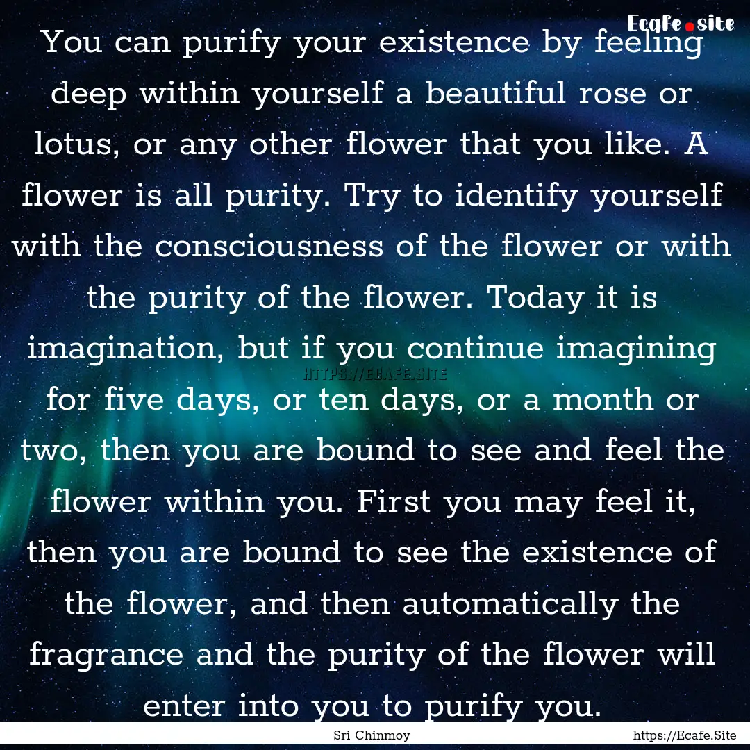 You can purify your existence by feeling.... : Quote by Sri Chinmoy