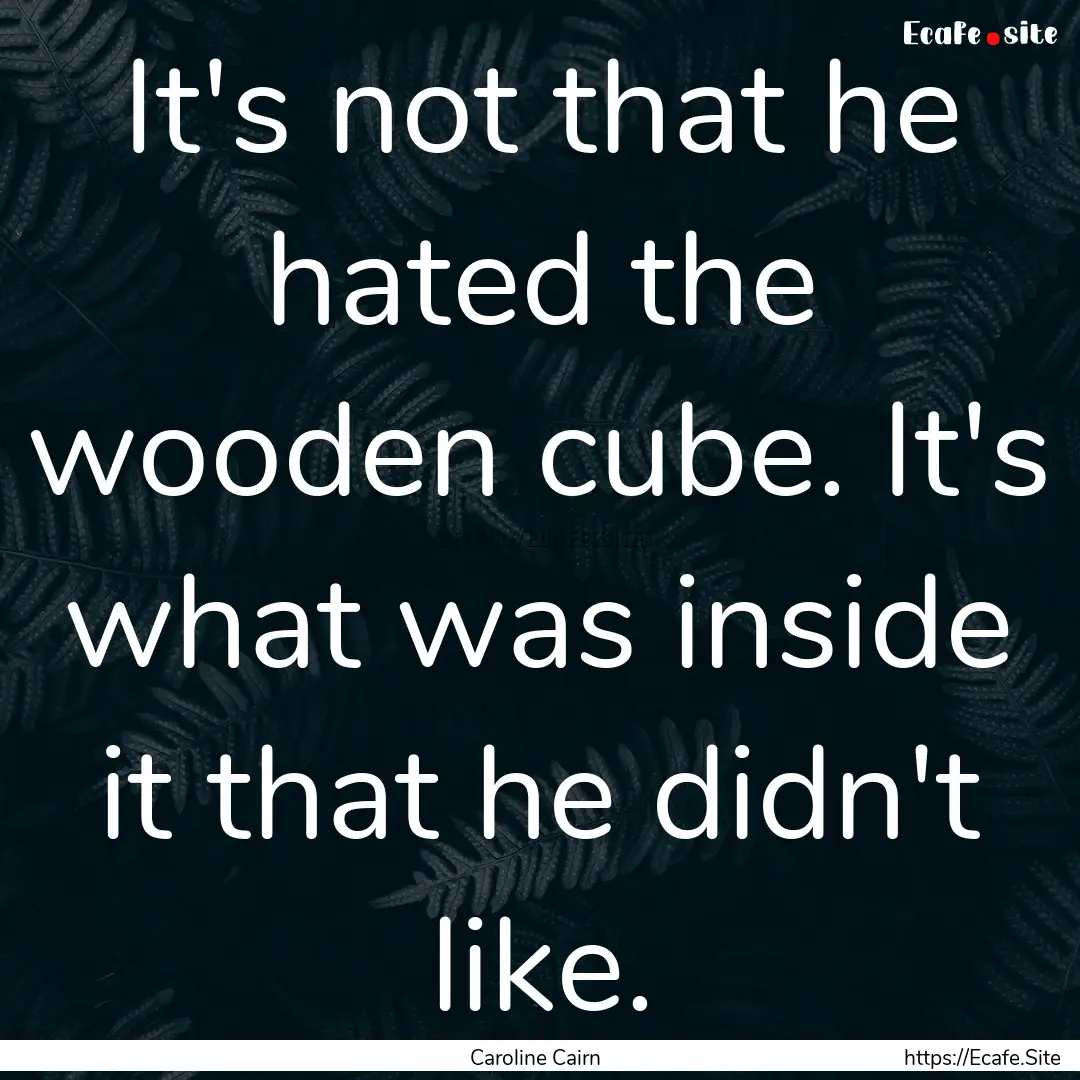 It's not that he hated the wooden cube. It's.... : Quote by Caroline Cairn