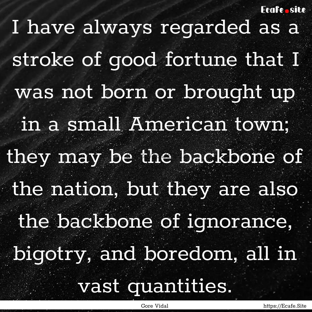 I have always regarded as a stroke of good.... : Quote by Gore Vidal