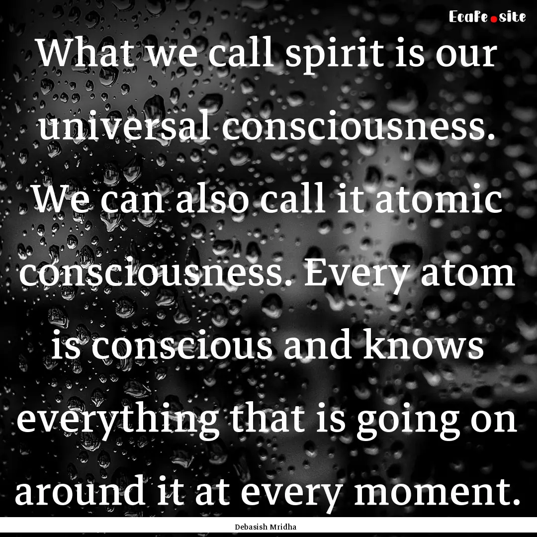 What we call spirit is our universal consciousness..... : Quote by Debasish Mridha