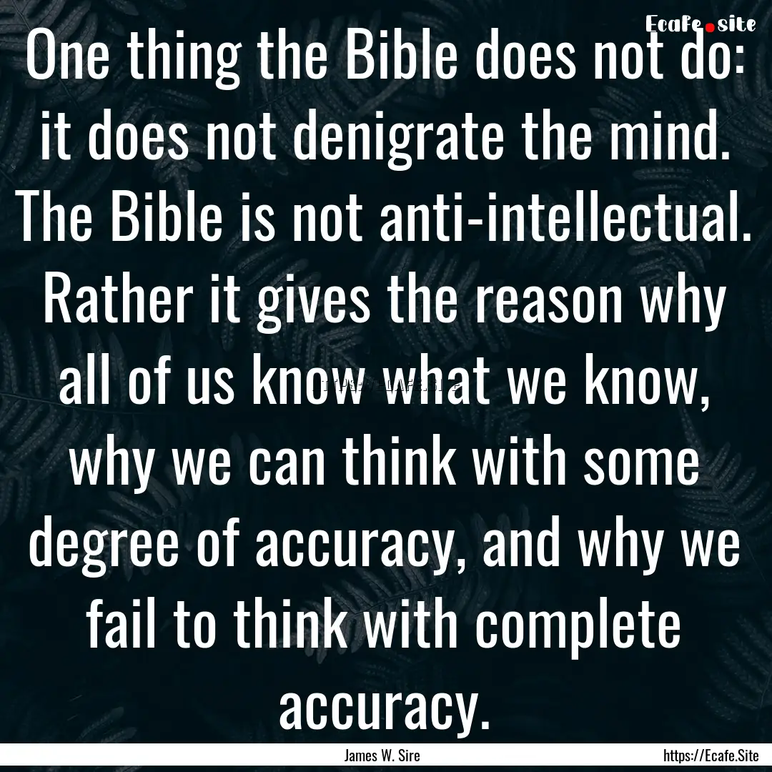 One thing the Bible does not do: it does.... : Quote by James W. Sire