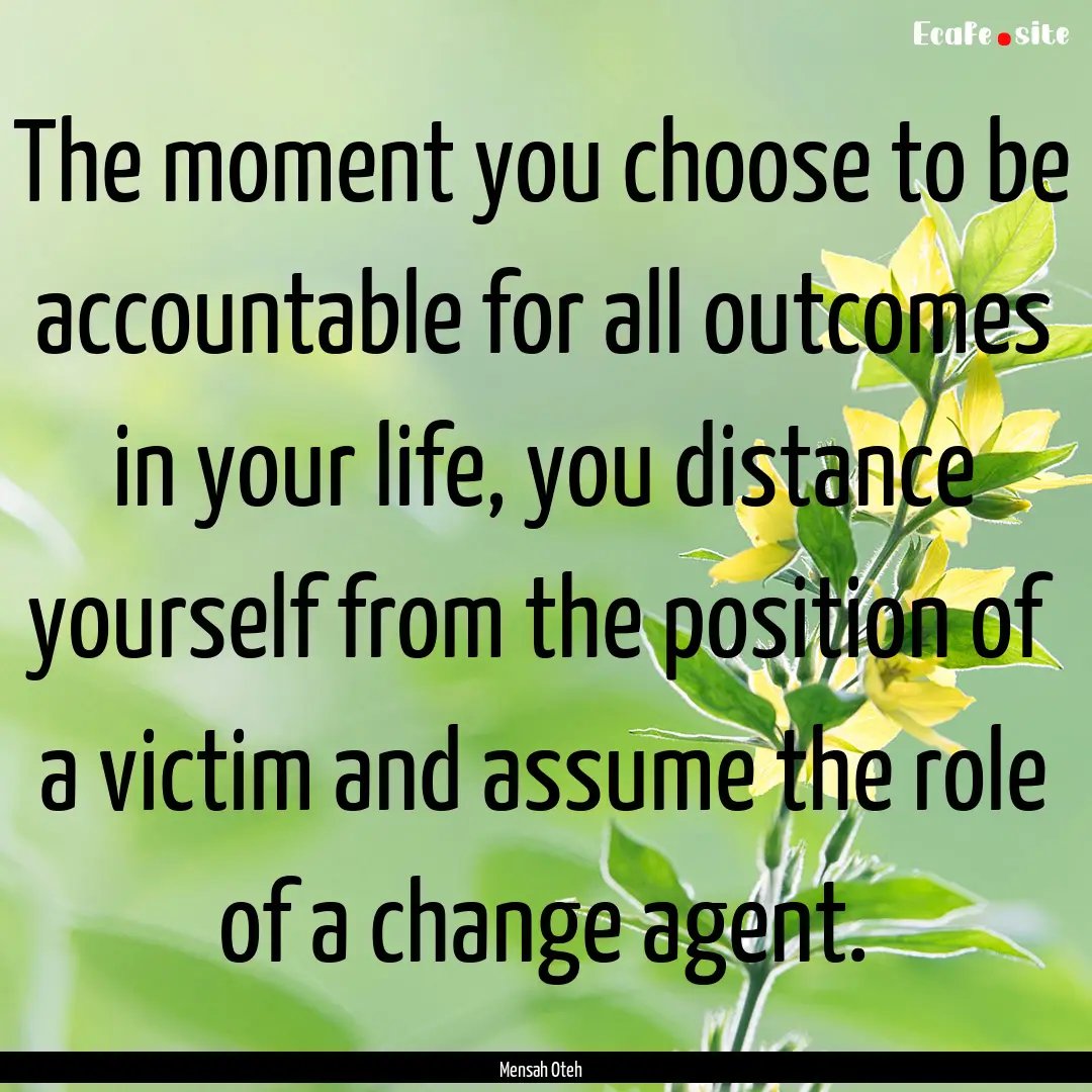 The moment you choose to be accountable for.... : Quote by Mensah Oteh