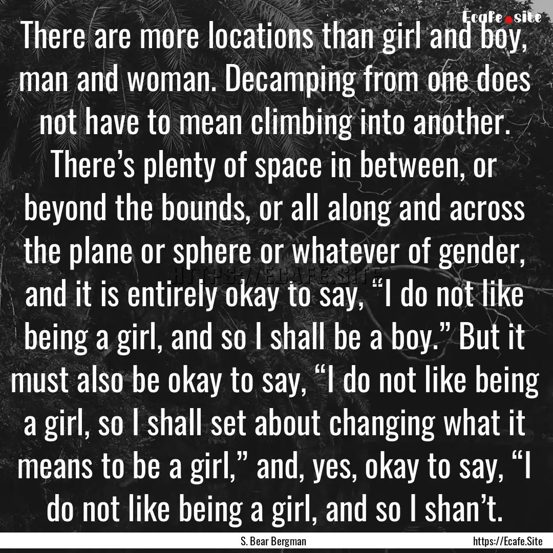 There are more locations than girl and boy,.... : Quote by S. Bear Bergman