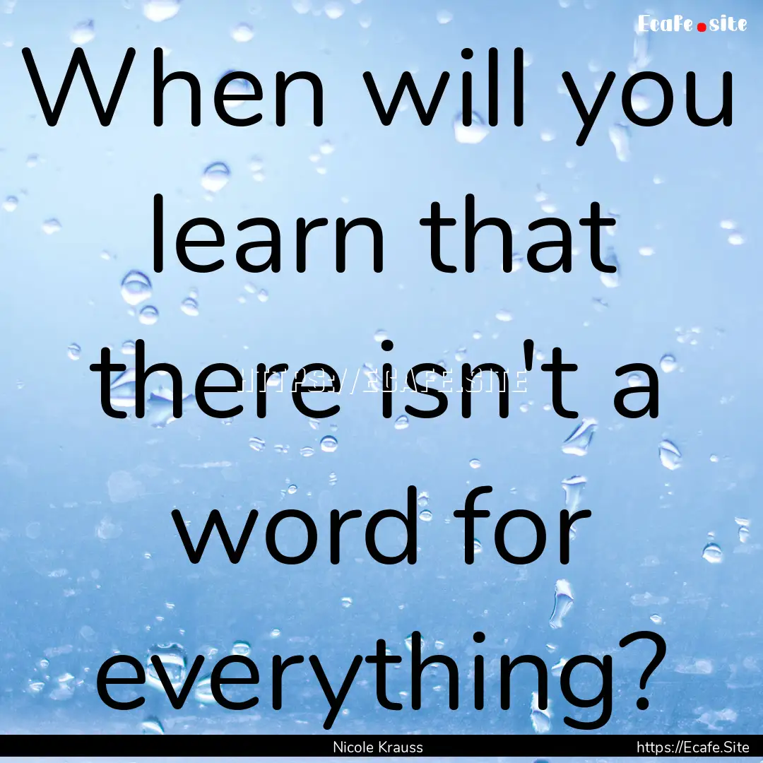 When will you learn that there isn't a word.... : Quote by Nicole Krauss