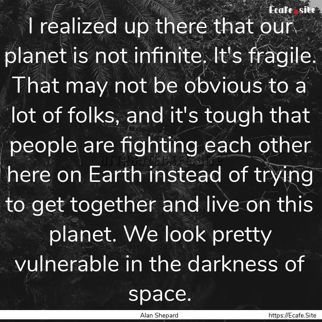 I realized up there that our planet is not.... : Quote by Alan Shepard