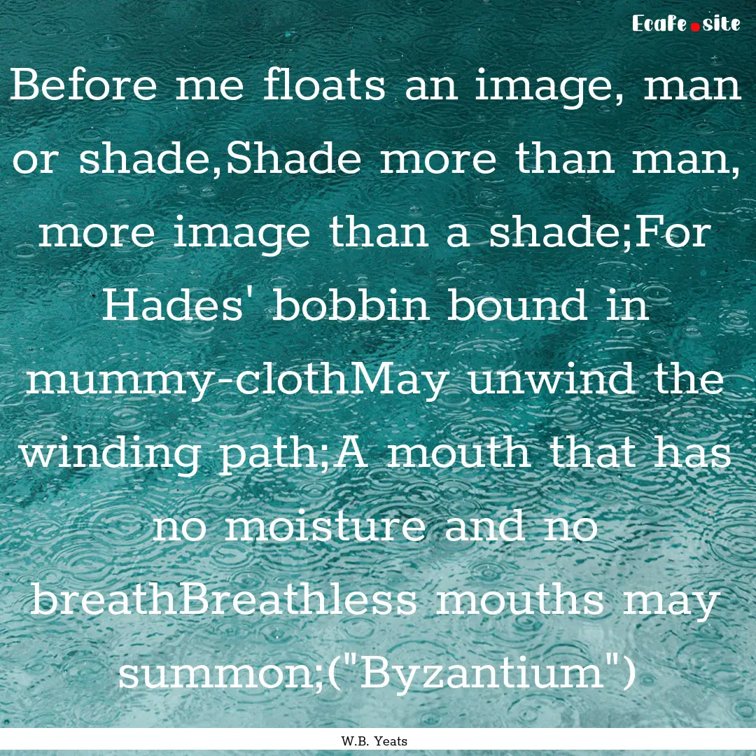 Before me floats an image, man or shade,Shade.... : Quote by W.B. Yeats