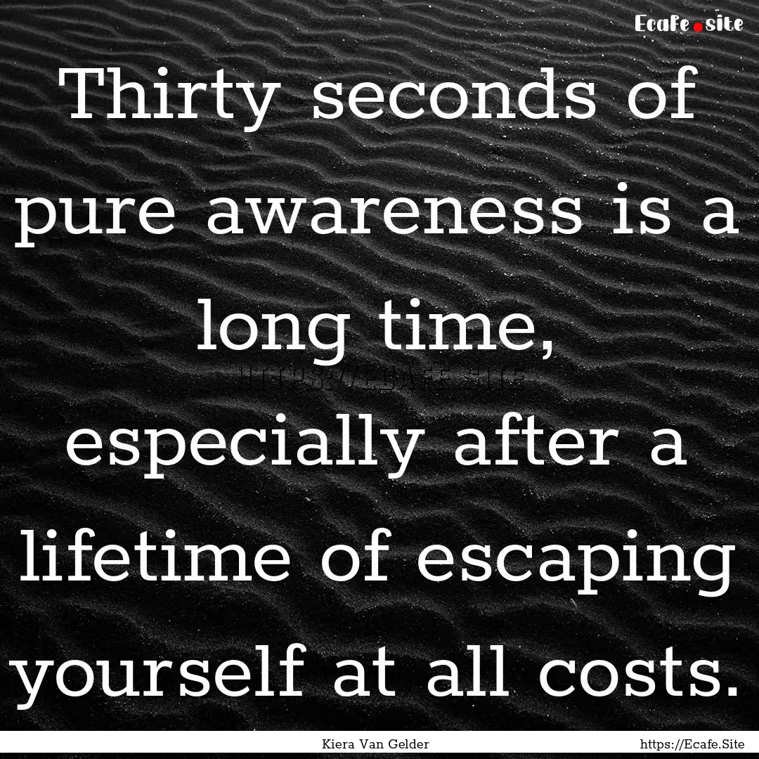 Thirty seconds of pure awareness is a long.... : Quote by Kiera Van Gelder