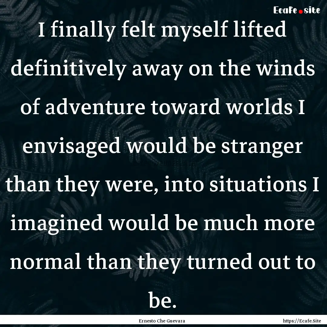 I finally felt myself lifted definitively.... : Quote by Ernesto Che Guevara