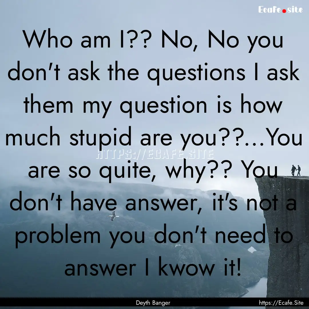 Who am I?? No, No you don't ask the questions.... : Quote by Deyth Banger