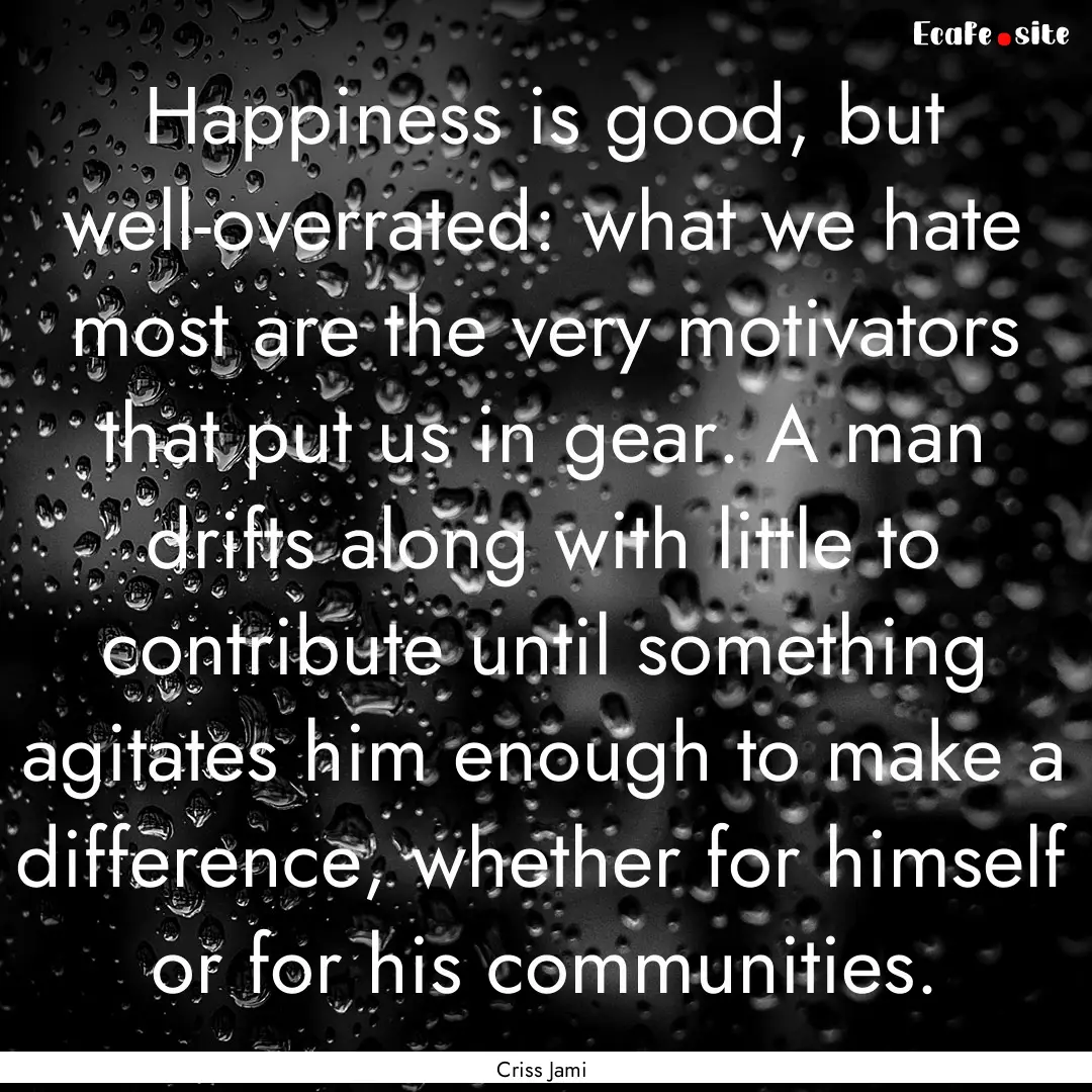 Happiness is good, but well-overrated: what.... : Quote by Criss Jami