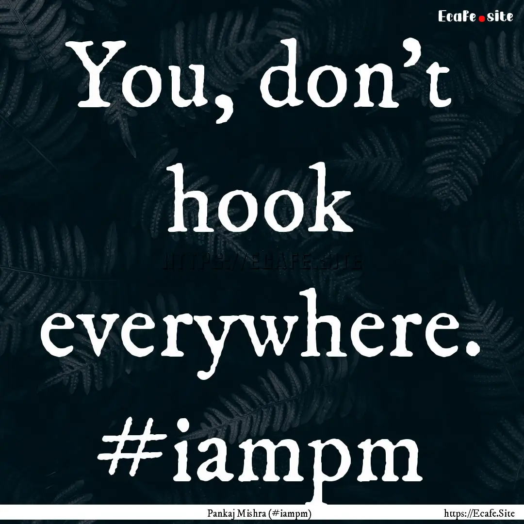 You, don't hook everywhere. ‪#‎iampm‬.... : Quote by Pankaj Mishra (#iampm)