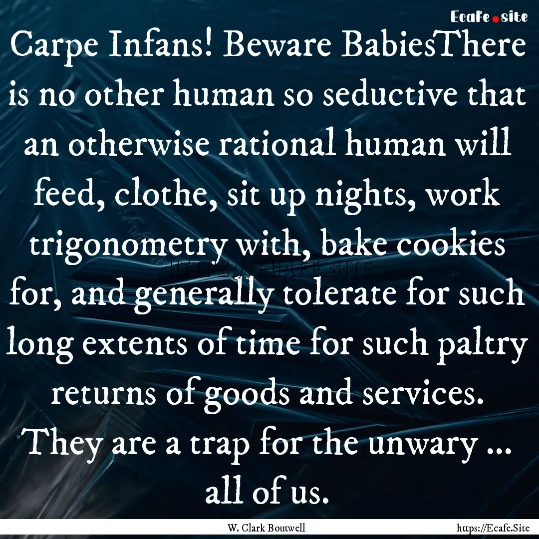 Carpe Infans! Beware BabiesThere is no other.... : Quote by W. Clark Boutwell