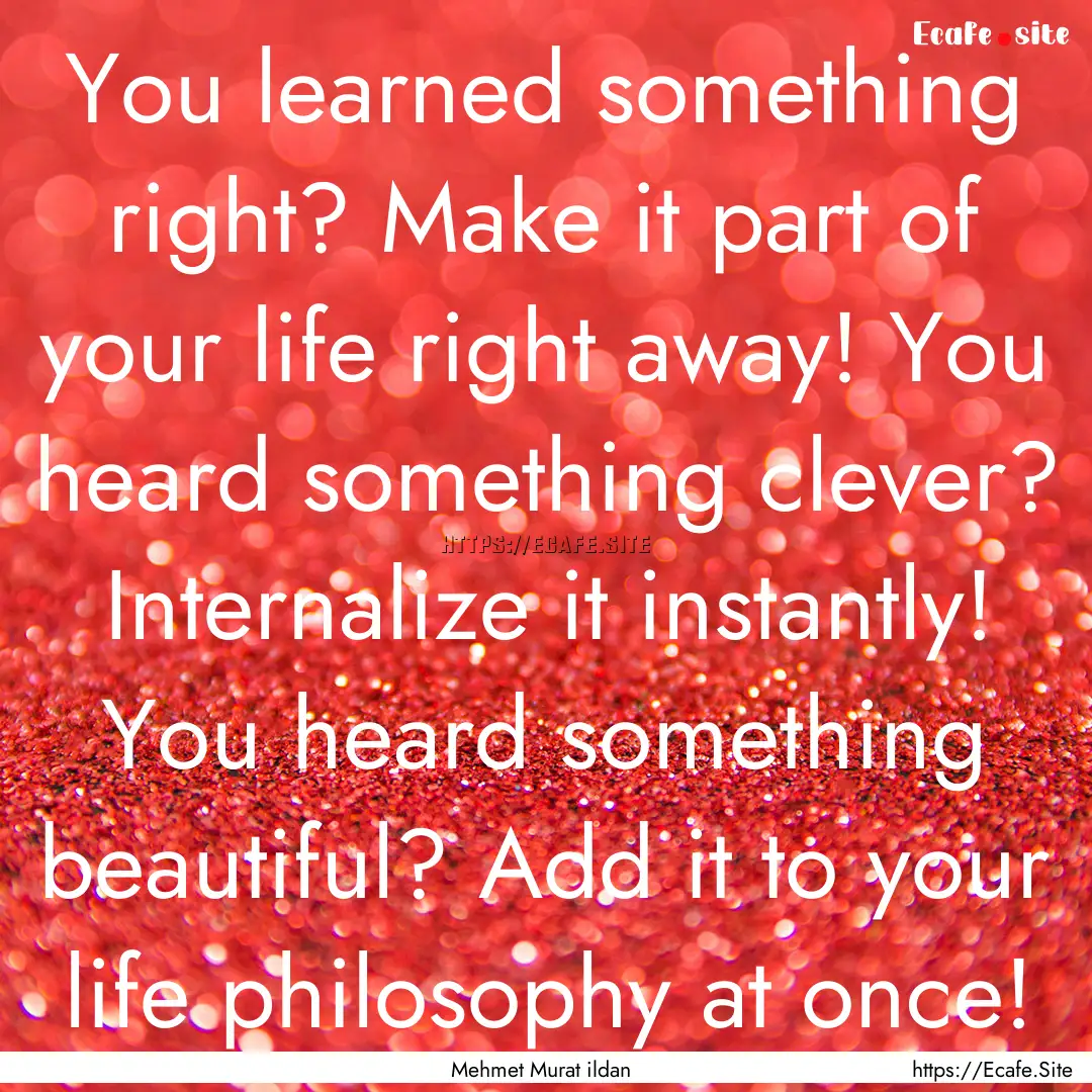 You learned something right? Make it part.... : Quote by Mehmet Murat ildan