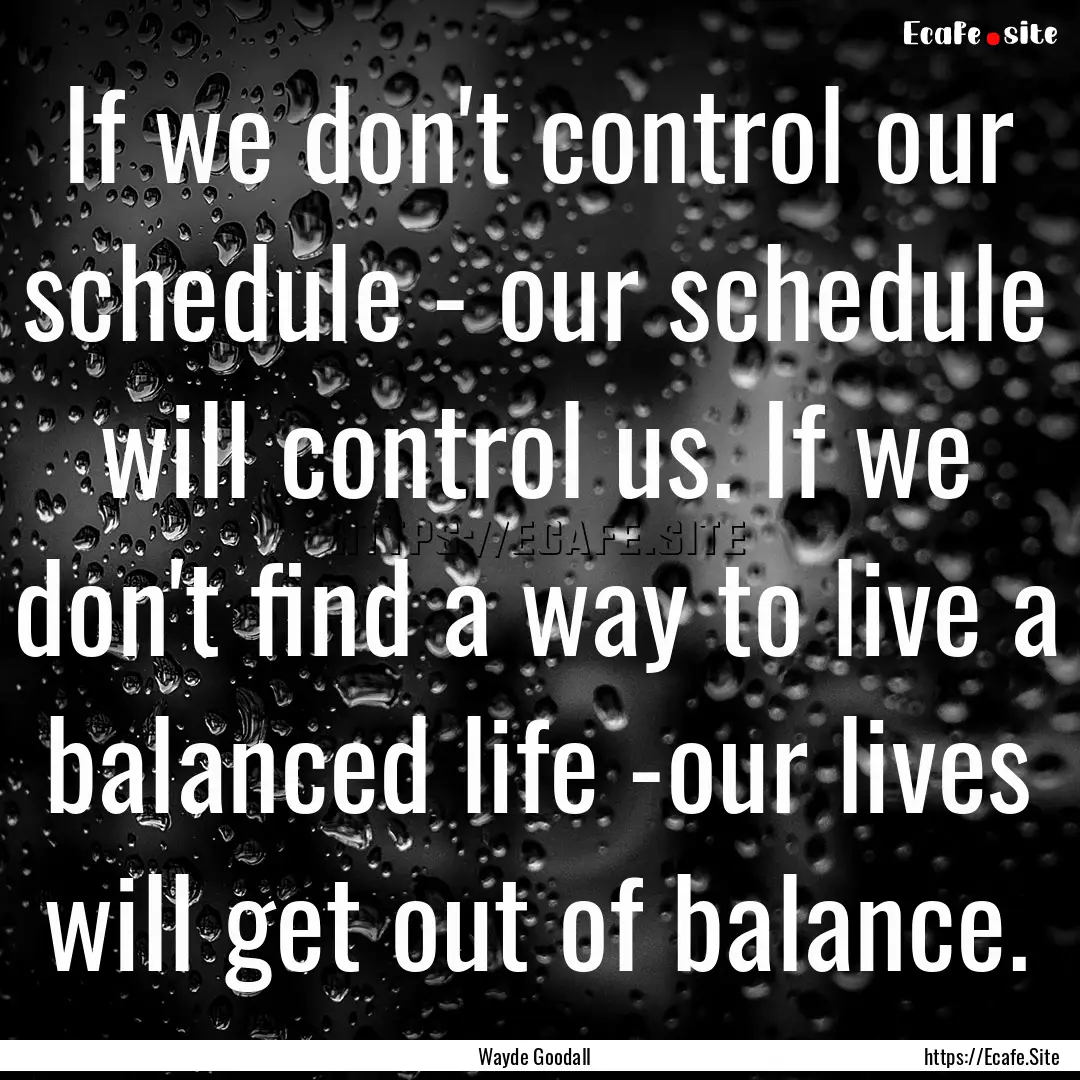 If we don't control our schedule - our schedule.... : Quote by Wayde Goodall