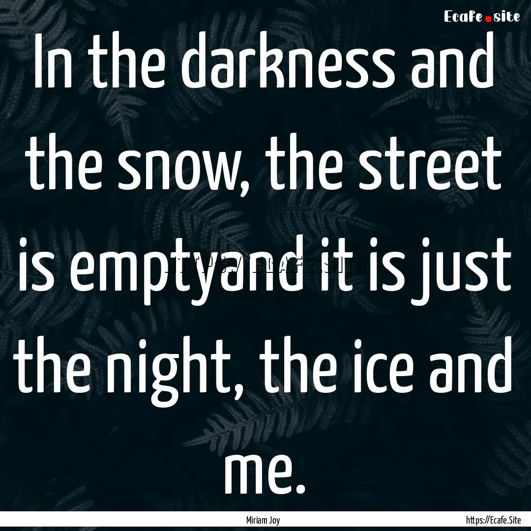 In the darkness and the snow, the street.... : Quote by Miriam Joy