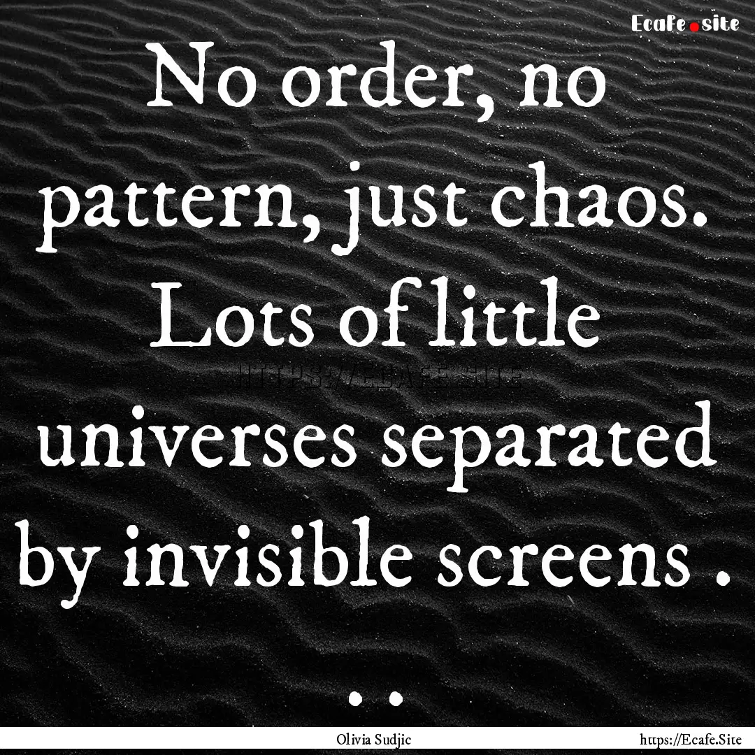 No order, no pattern, just chaos. Lots of.... : Quote by Olivia Sudjic