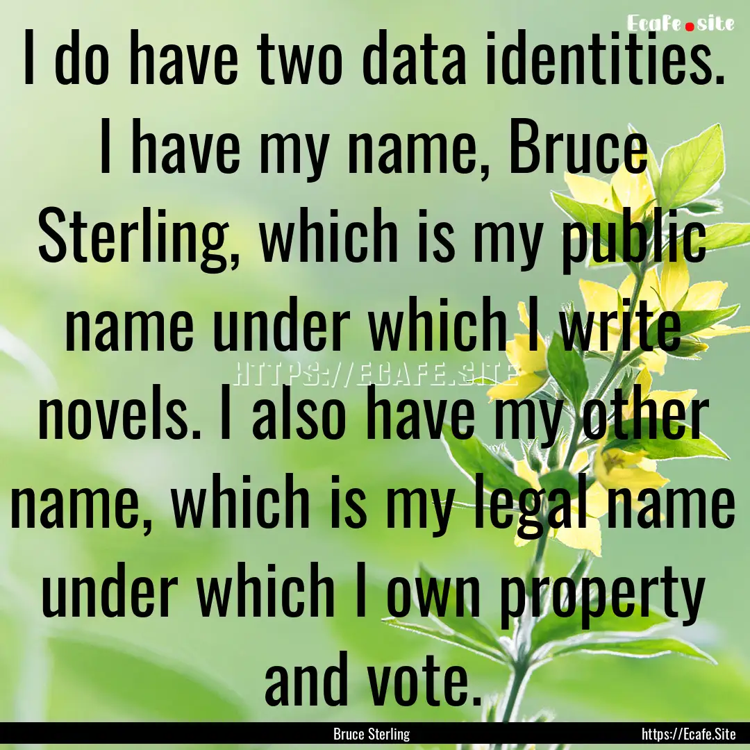 I do have two data identities. I have my.... : Quote by Bruce Sterling