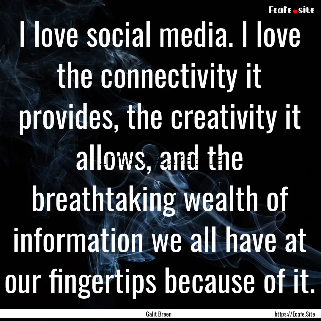 I love social media. I love the connectivity.... : Quote by Galit Breen