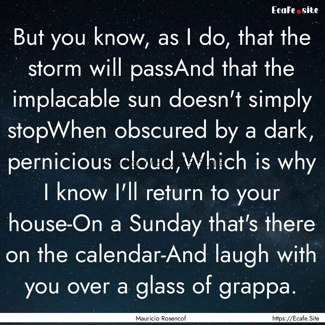 But you know, as I do, that the storm will.... : Quote by Mauricio Rosencof