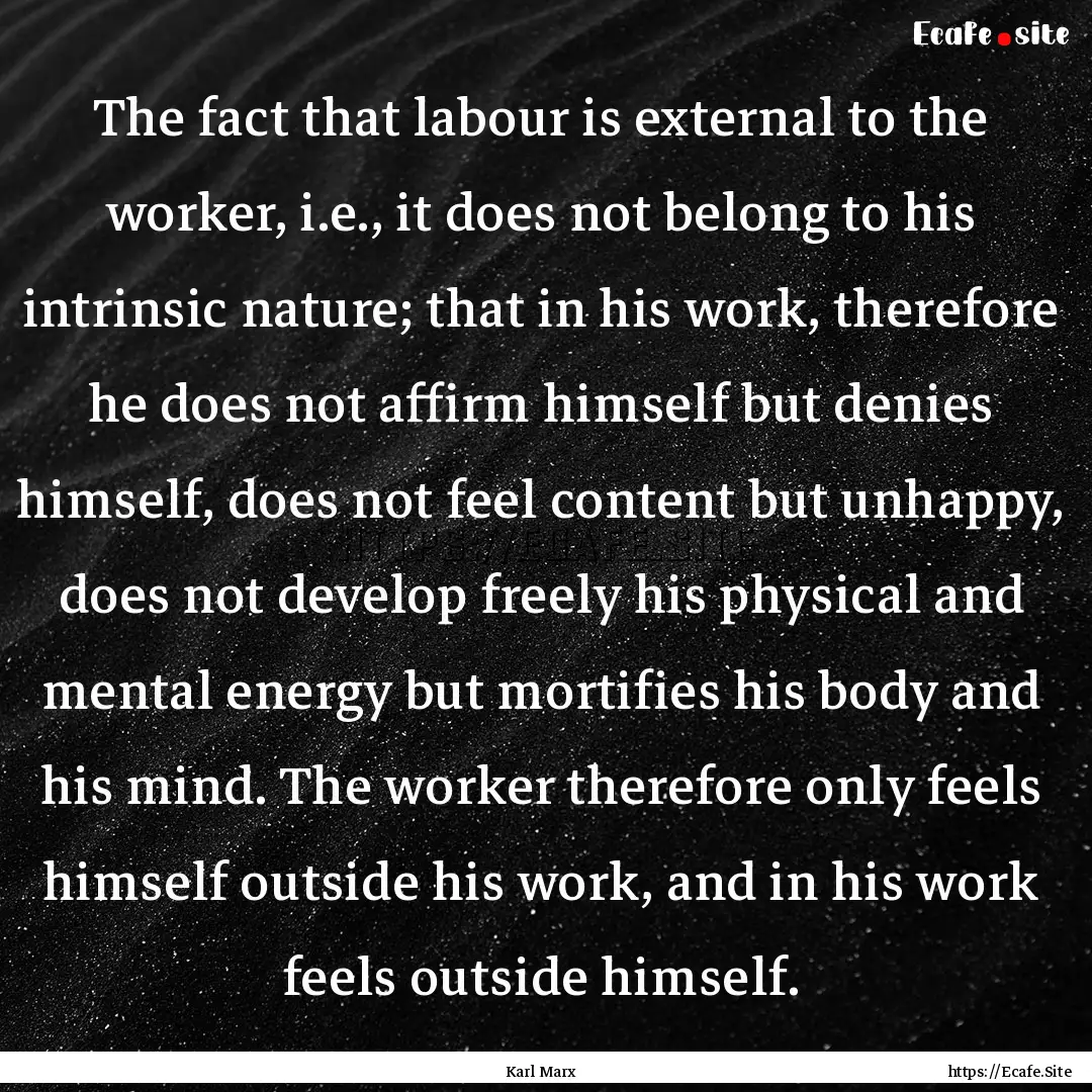 The fact that labour is external to the worker,.... : Quote by Karl Marx