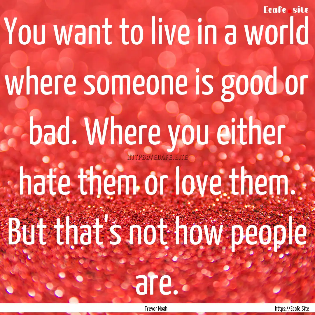 You want to live in a world where someone.... : Quote by Trevor Noah