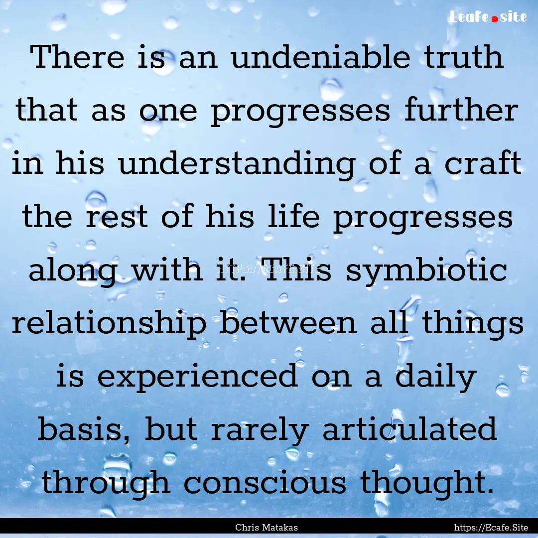 There is an undeniable truth that as one.... : Quote by Chris Matakas