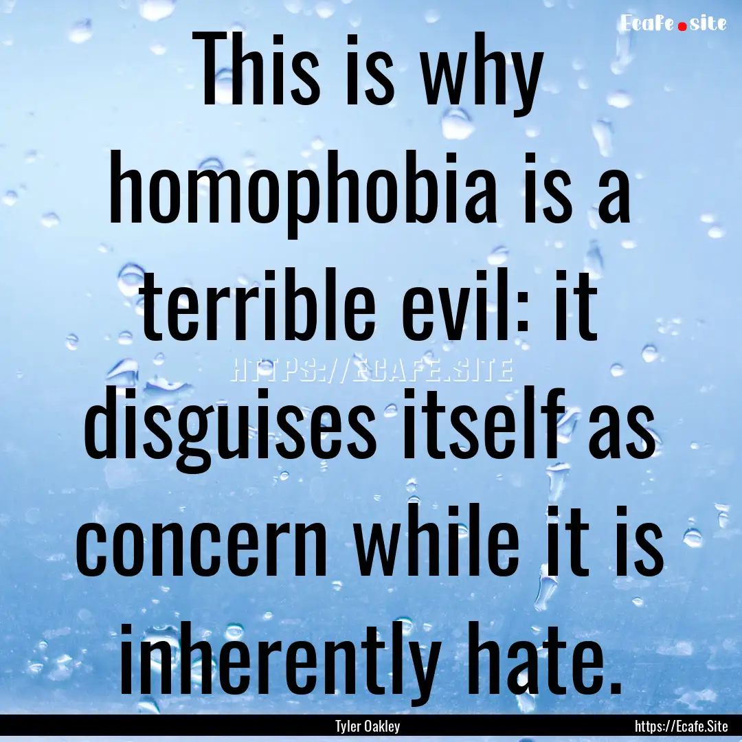 This is why homophobia is a terrible evil:.... : Quote by Tyler Oakley