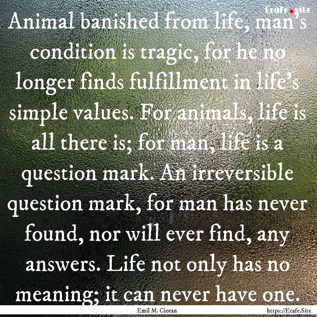 Animal banished from life, man's condition.... : Quote by Emil M. Cioran