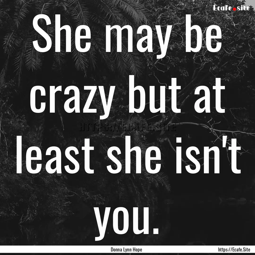 She may be crazy but at least she isn't you..... : Quote by Donna Lynn Hope