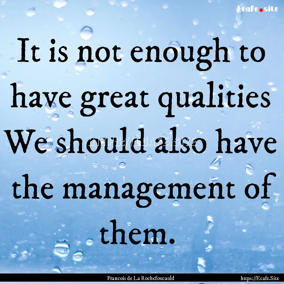 It is not enough to have great qualities.... : Quote by Francois de La Rochefoucauld