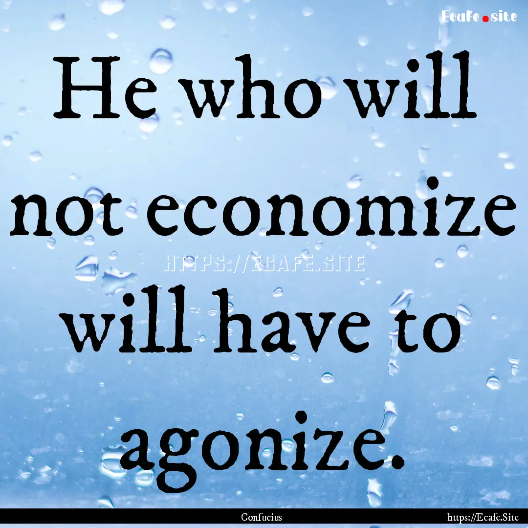 He who will not economize will have to agonize..... : Quote by Confucius