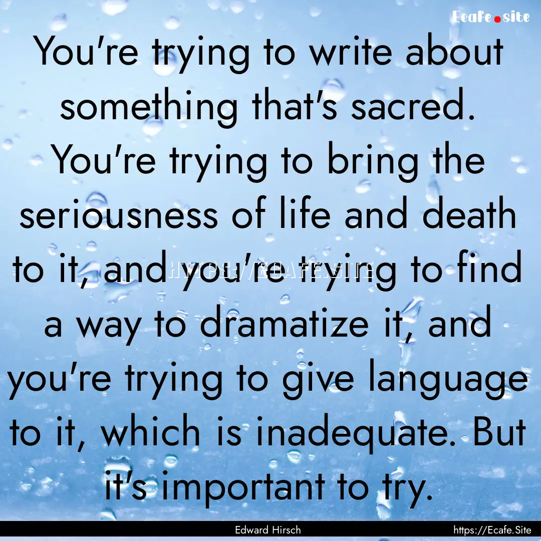 You're trying to write about something that's.... : Quote by Edward Hirsch