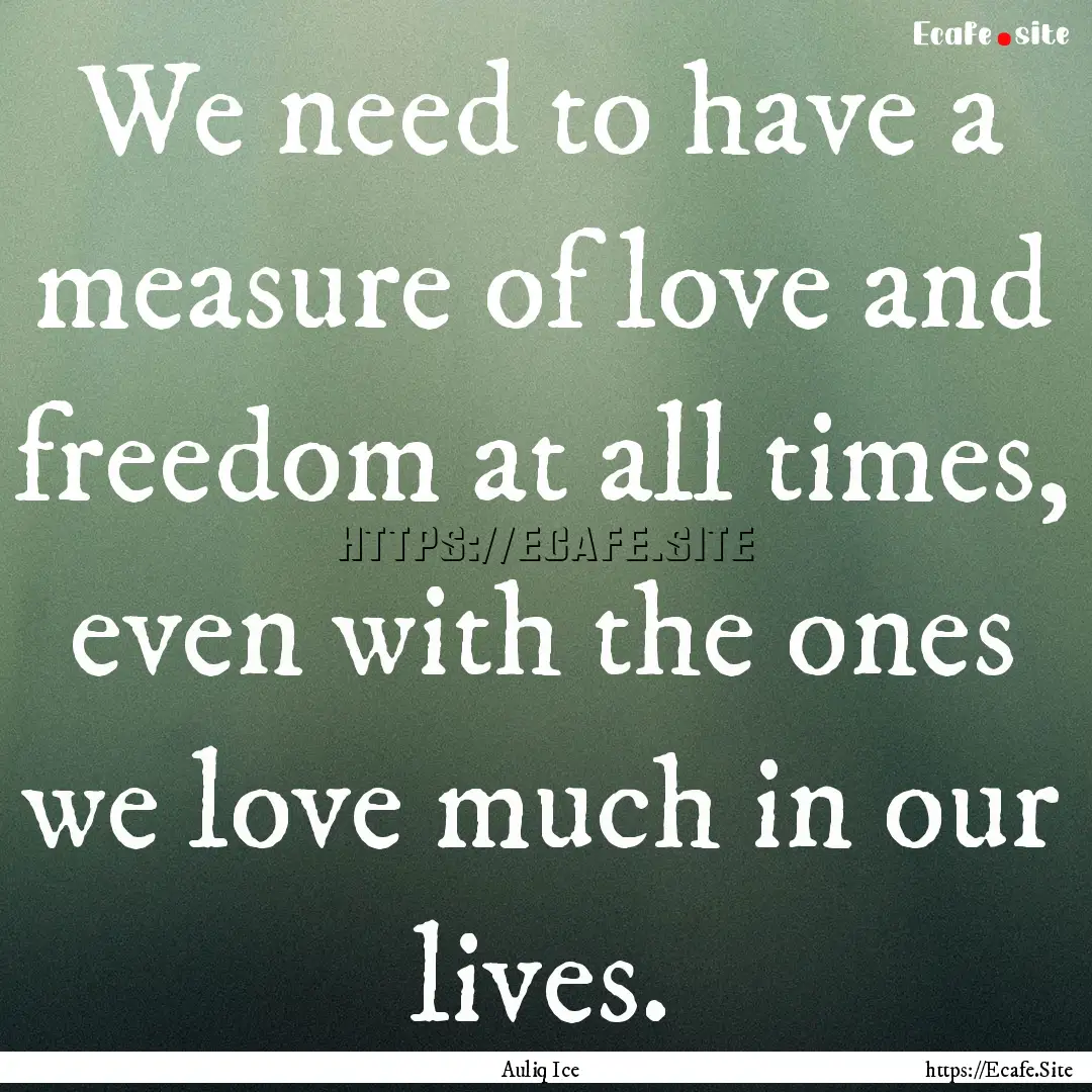 We need to have a measure of love and freedom.... : Quote by Auliq Ice