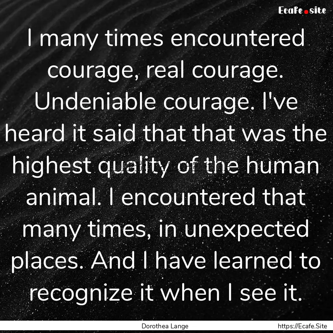 I many times encountered courage, real courage..... : Quote by Dorothea Lange