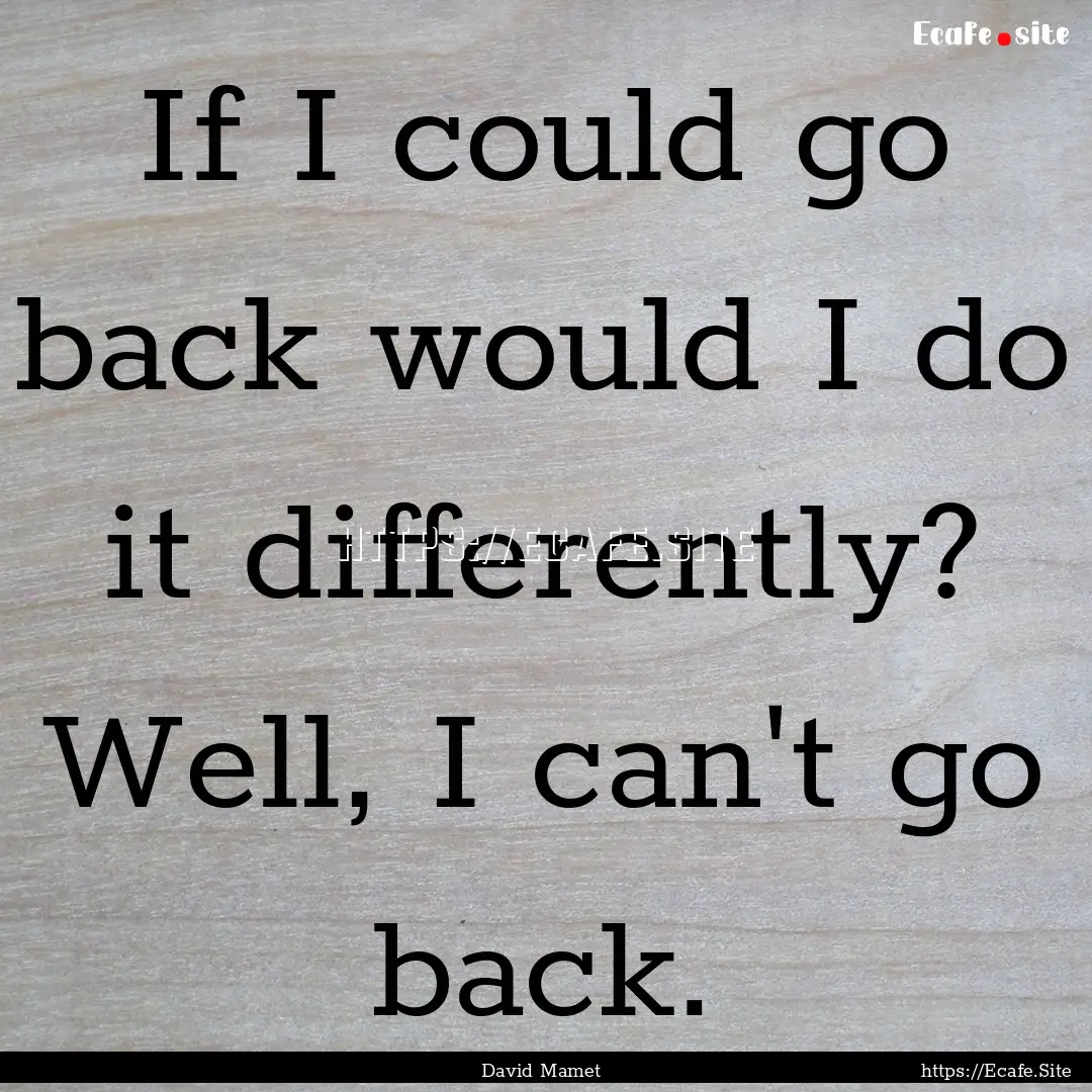 If I could go back would I do it differently?.... : Quote by David Mamet