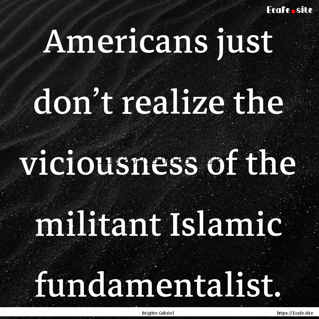 Americans just don’t realize the viciousness.... : Quote by Brigitte Gabriel