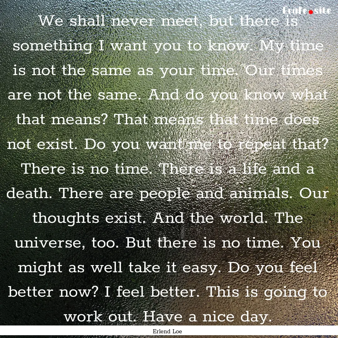 We shall never meet, but there is something.... : Quote by Erlend Loe