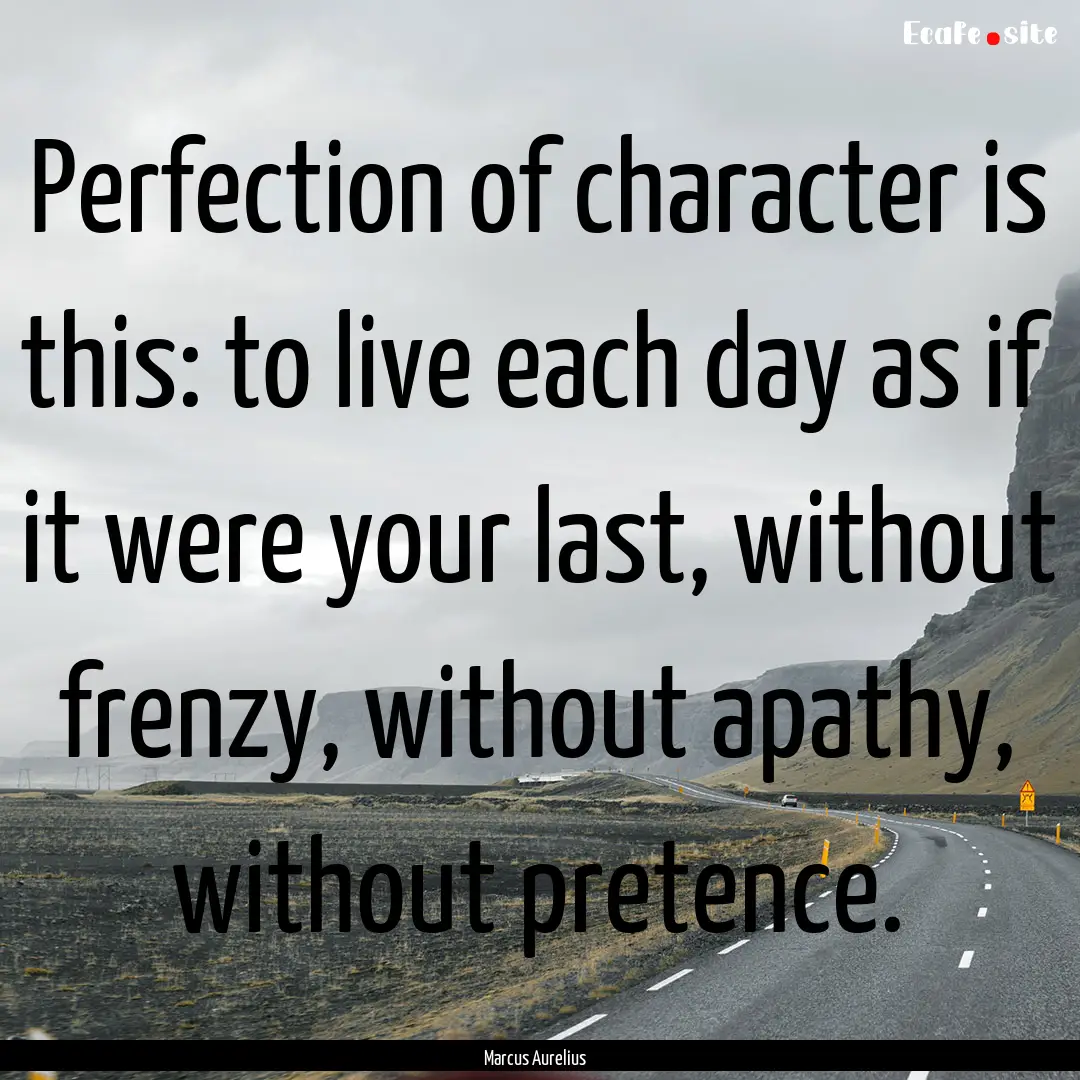 Perfection of character is this: to live.... : Quote by Marcus Aurelius