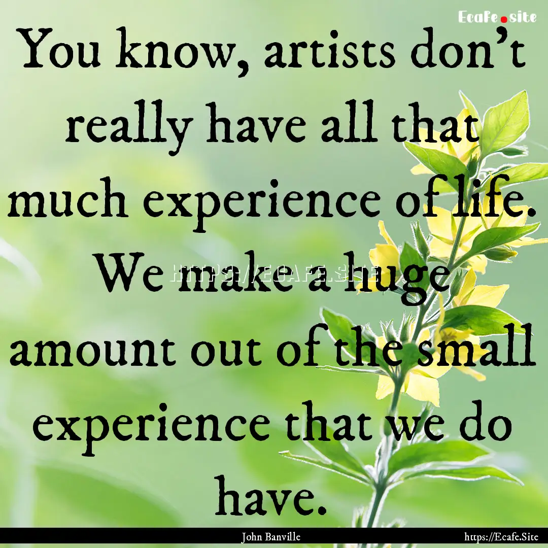 You know, artists don't really have all that.... : Quote by John Banville