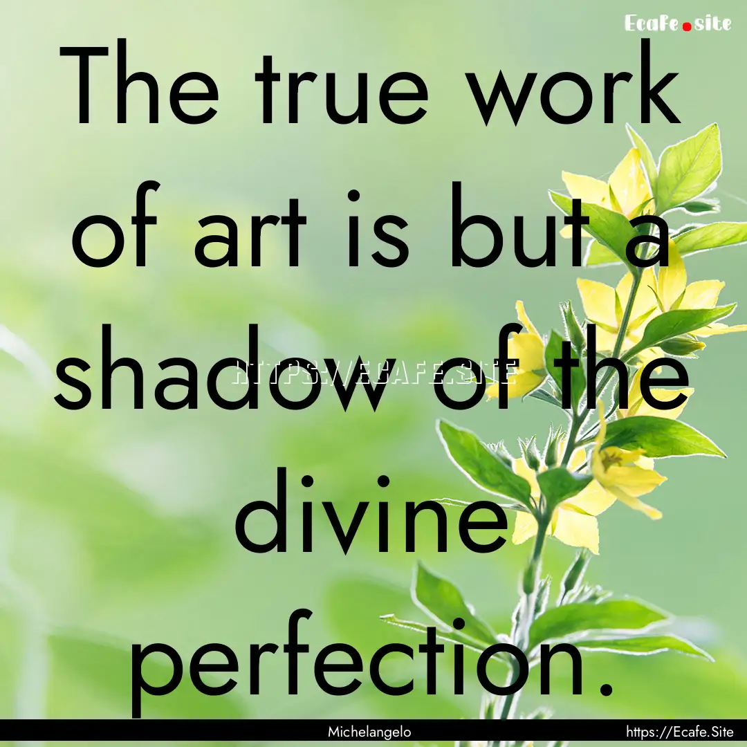 The true work of art is but a shadow of the.... : Quote by Michelangelo