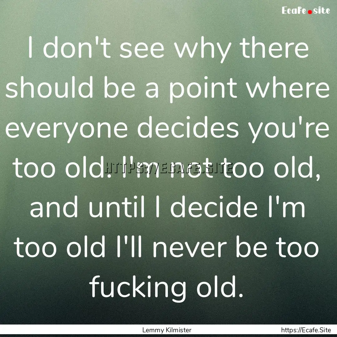 I don't see why there should be a point where.... : Quote by Lemmy Kilmister