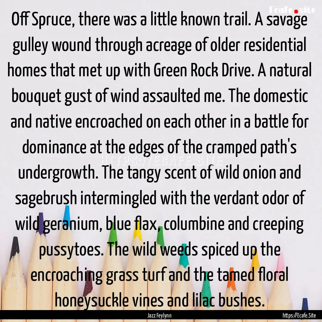 Off Spruce, there was a little known trail..... : Quote by Jazz Feylynn