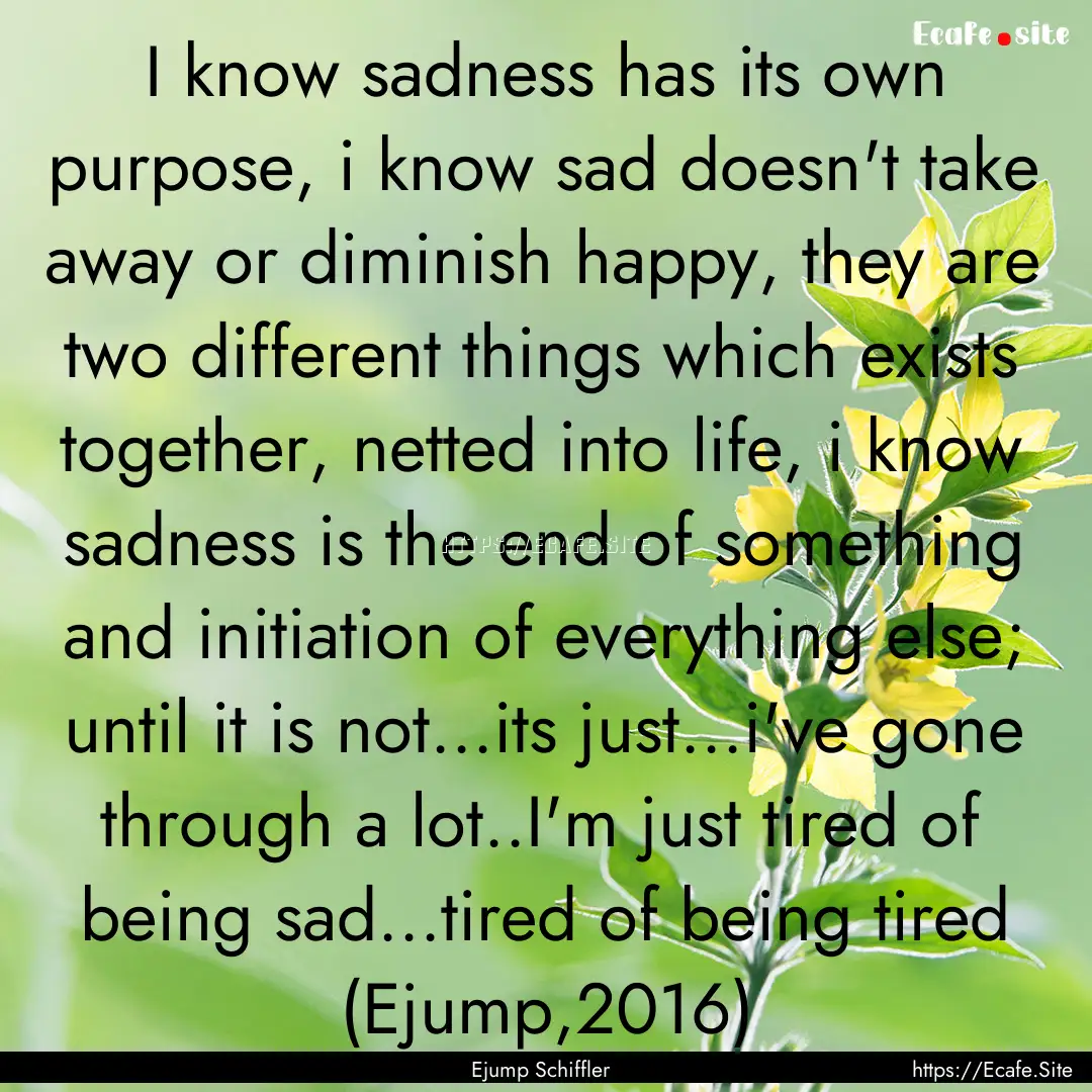 I know sadness has its own purpose, i know.... : Quote by Ejump Schiffler