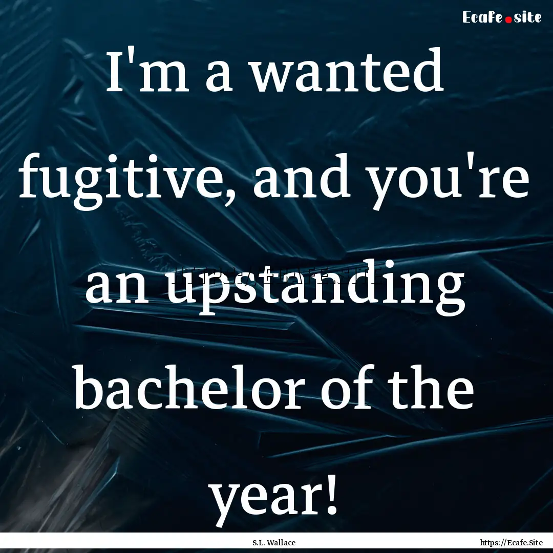 I'm a wanted fugitive, and you're an upstanding.... : Quote by S.L. Wallace