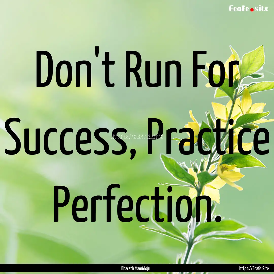 Don't Run For Success, Practice Perfection..... : Quote by Bharath Mamidoju