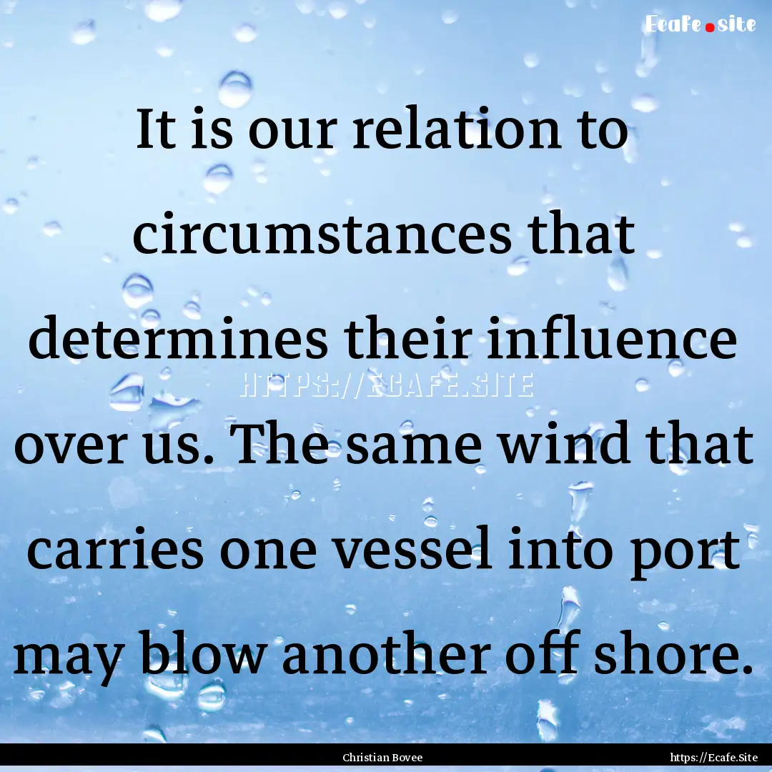 It is our relation to circumstances that.... : Quote by Christian Bovee