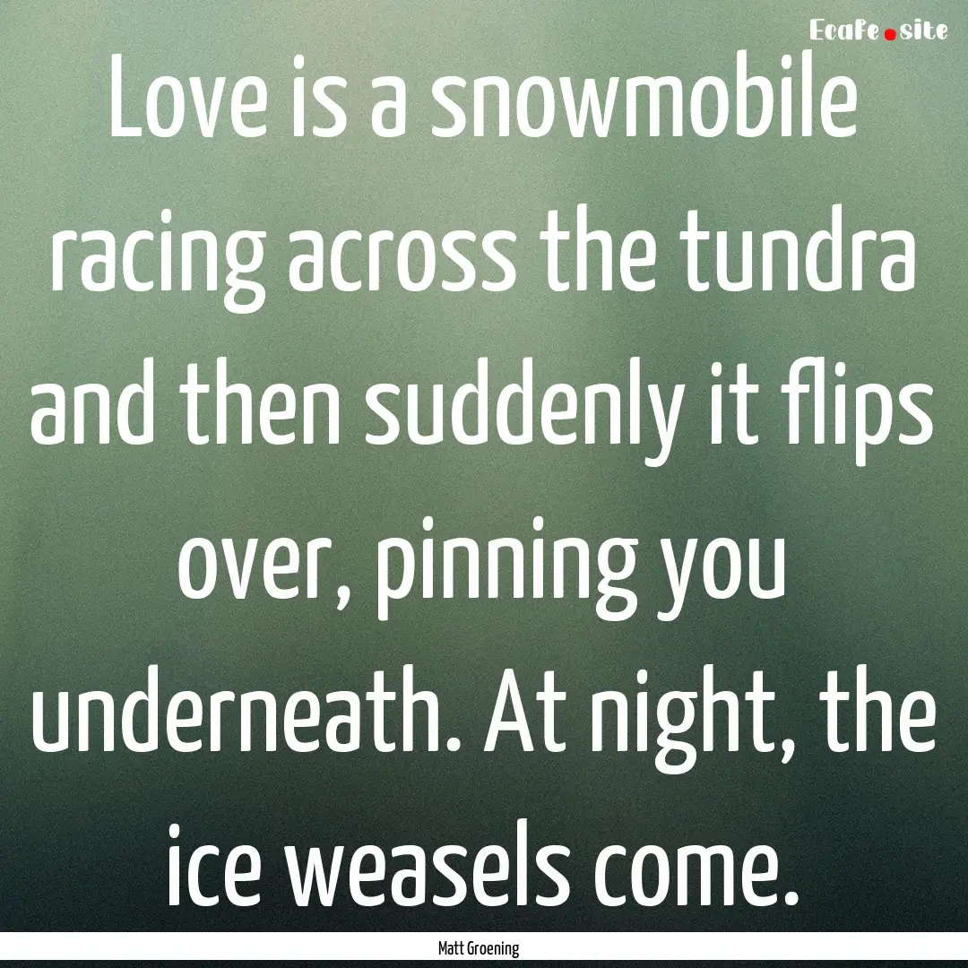 Love is a snowmobile racing across the tundra.... : Quote by Matt Groening