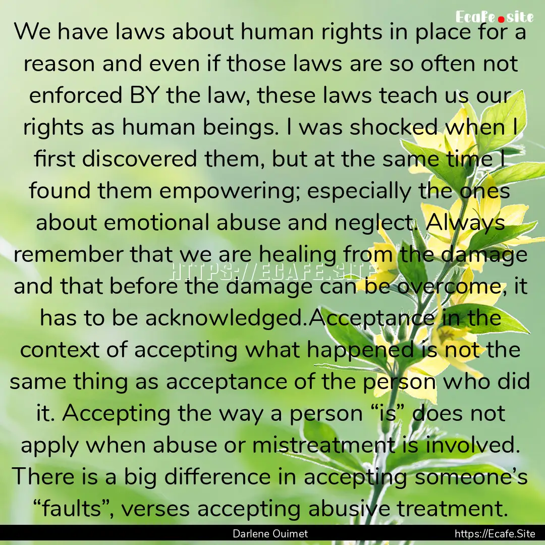 We have laws about human rights in place.... : Quote by Darlene Ouimet